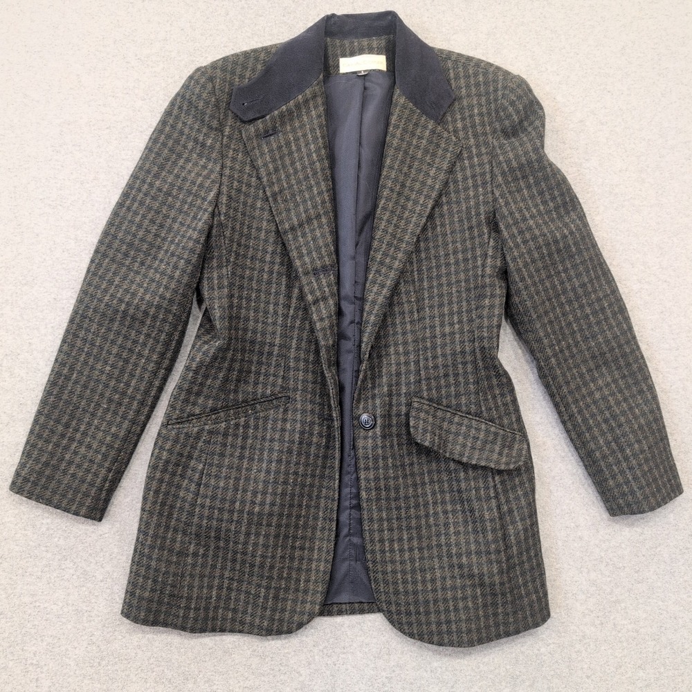 CASUAL CORNER Womens Plaid Wool Blend‎ Blazer Jacket Size S Navy Brown